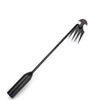 A black 4-tine steel hand weeder for precision gardening with a long handle.