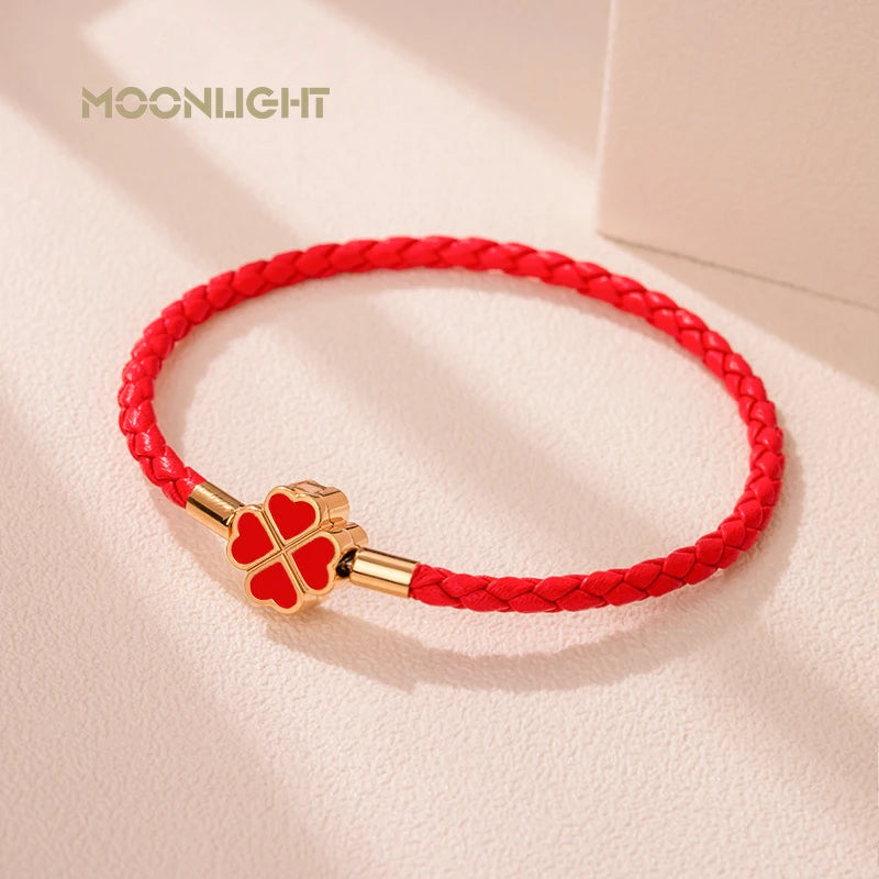 Four-Leaf Clover Braided Leather Bracelet