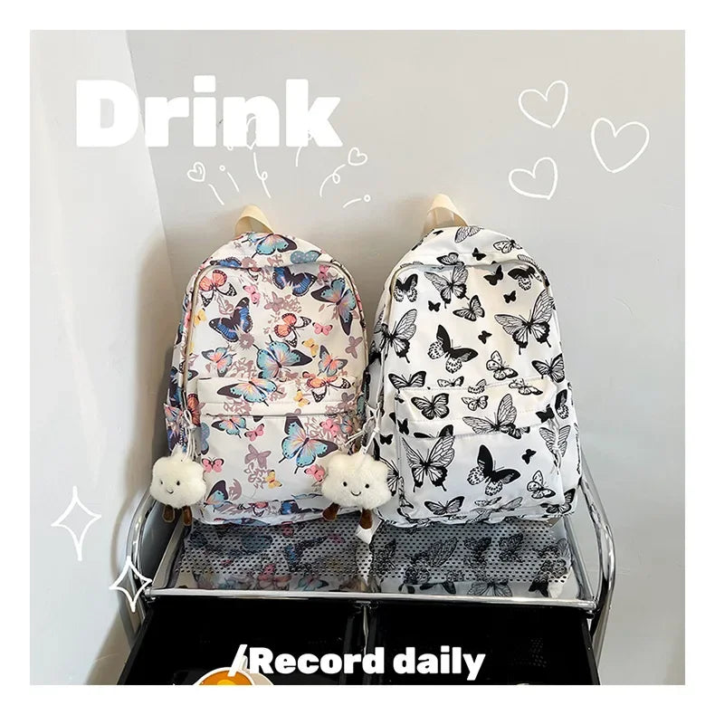 Butterfly Print Canvas Backpack for Women