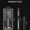 A product size diagram showing a set of precision screwdrivers and magnetic bits in a white case.