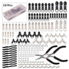 A collection of zipper repair components including sliders, hooks, and other parts for universal zipper repair kits.
