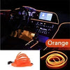 Flexible orange USB-powered neon accent light strip coiled for car and home use