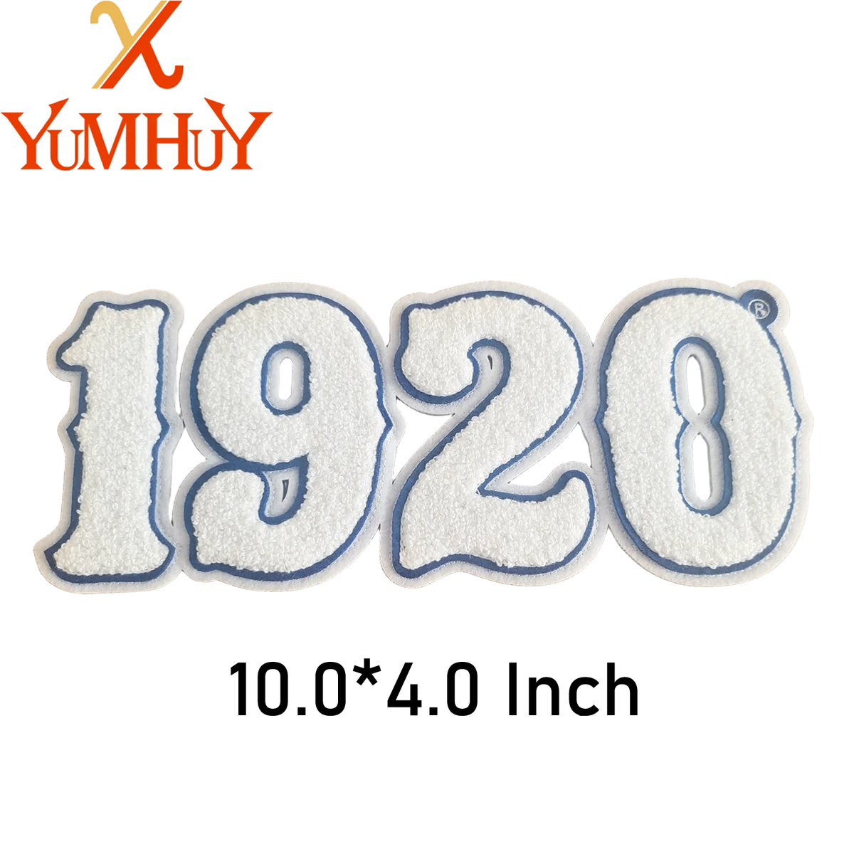 Vintage chenille iron-on patch featuring the year 1920 with a delicate outline.