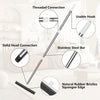 A rubber broom and carpet rake with an adjustable handle showing various connection points and bristles.