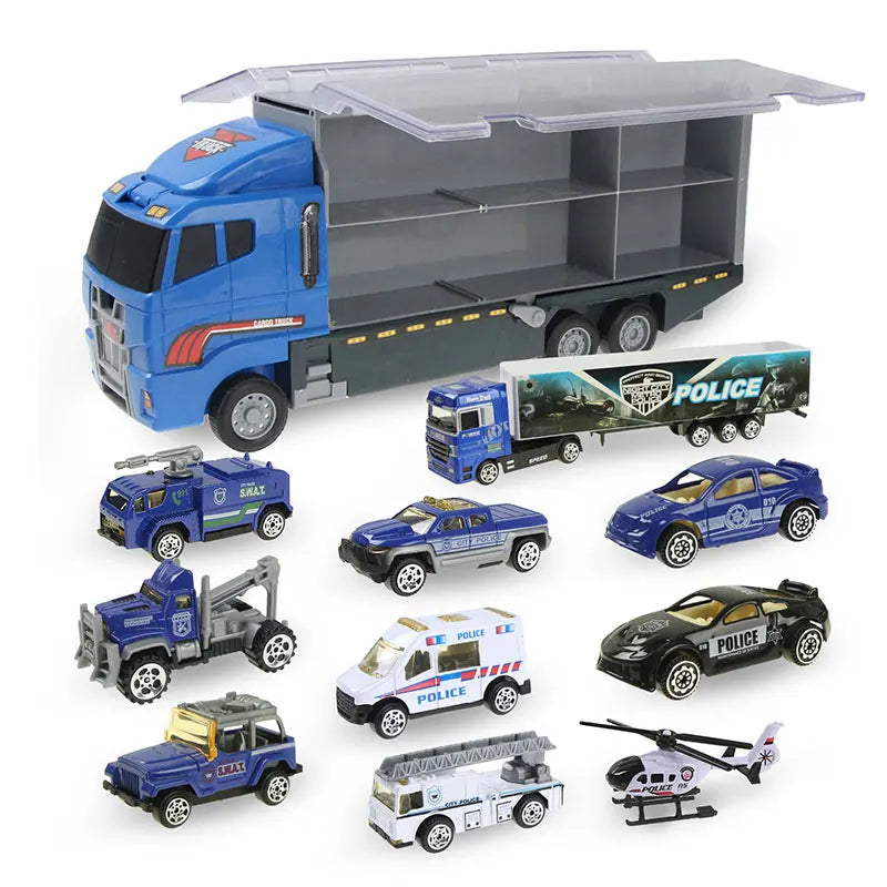 Set de 10 Vehículos de Construcción con Camión Almacenador