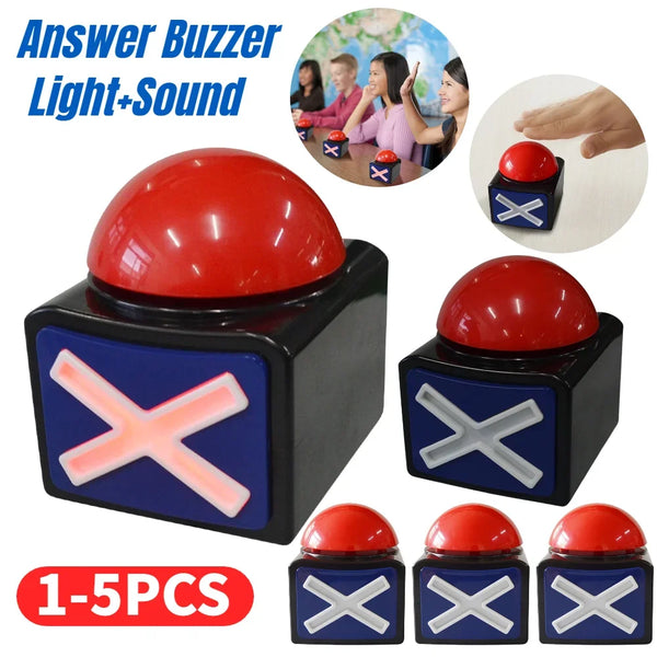 Roter Quiz-Show-Piepser mit Ton und Licht, in verschiedenen Formen und Verpackungen.