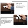 Demonstration of adhesive baby proof cabinet locks showing how to open and lock a drawer.