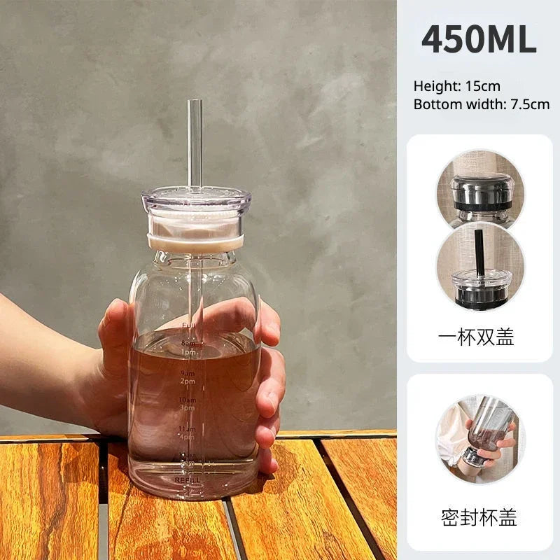 Elegant Glass Tumbler with Straw