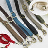 Various colored adjustable canvas shoulder straps for bags shown with a close-up of a beige strap