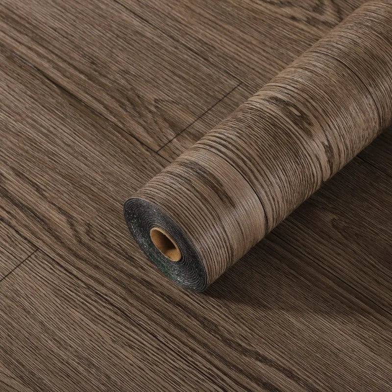 Roll of self-adhesive wood grain floor stickers for waterproof PVC peel-and-stick wallpaper