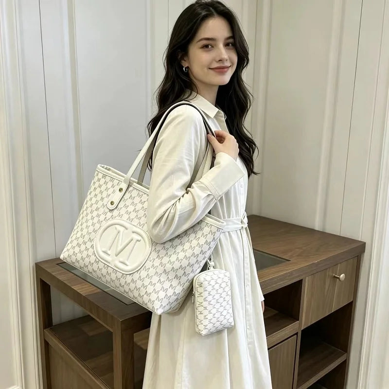 Geometric Print Tote Bag with Matching Coin Purse