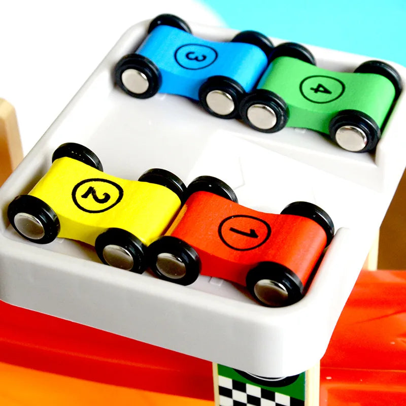 Wooden Push-and-Go Race Cars for Kids – Set of 4 Mini Toy Vehicles