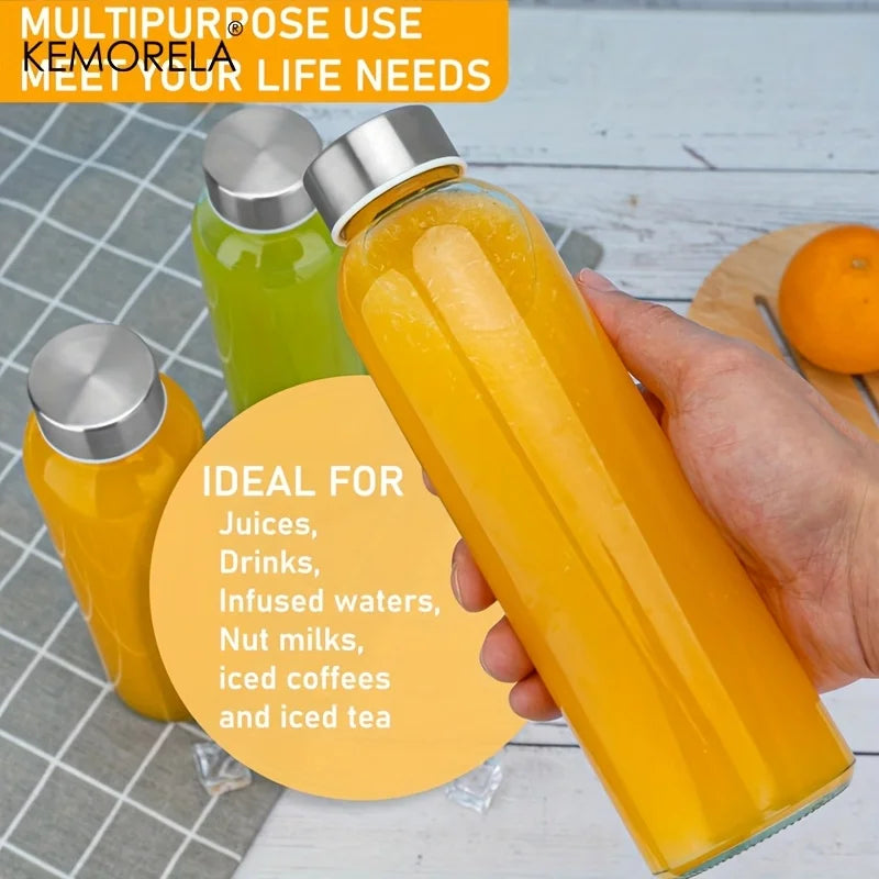 Clear Glass Water Bottles with Stainless Steel Lids