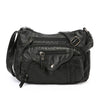 Black classic leather tote bag with adjustable strap shown from the front.