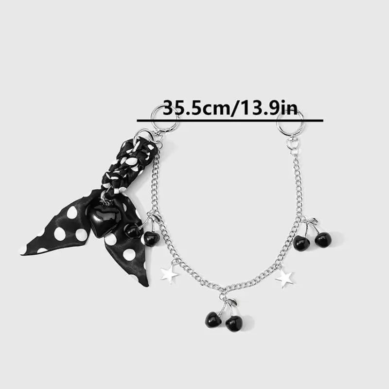 Polka Dot Scarf Bag Charm with Metal Chain