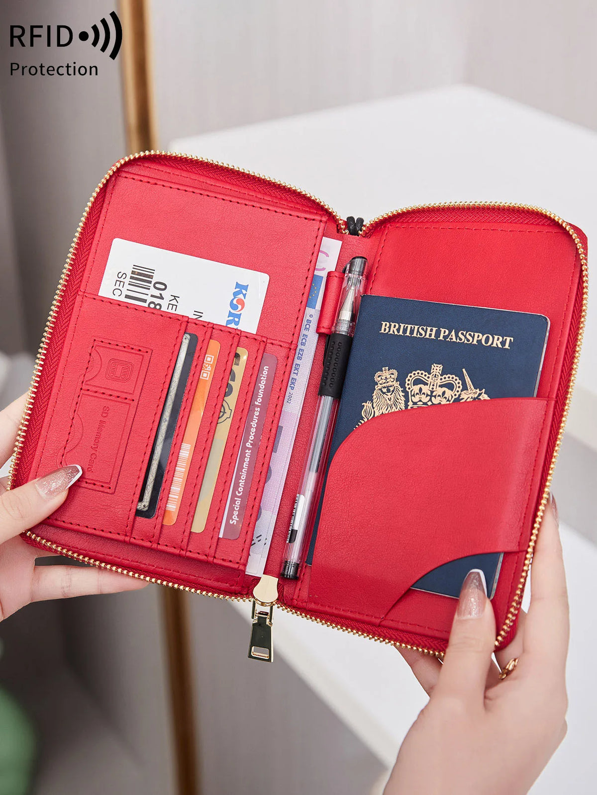 RFID-Blocking Travel Passport Holder with Card Slots