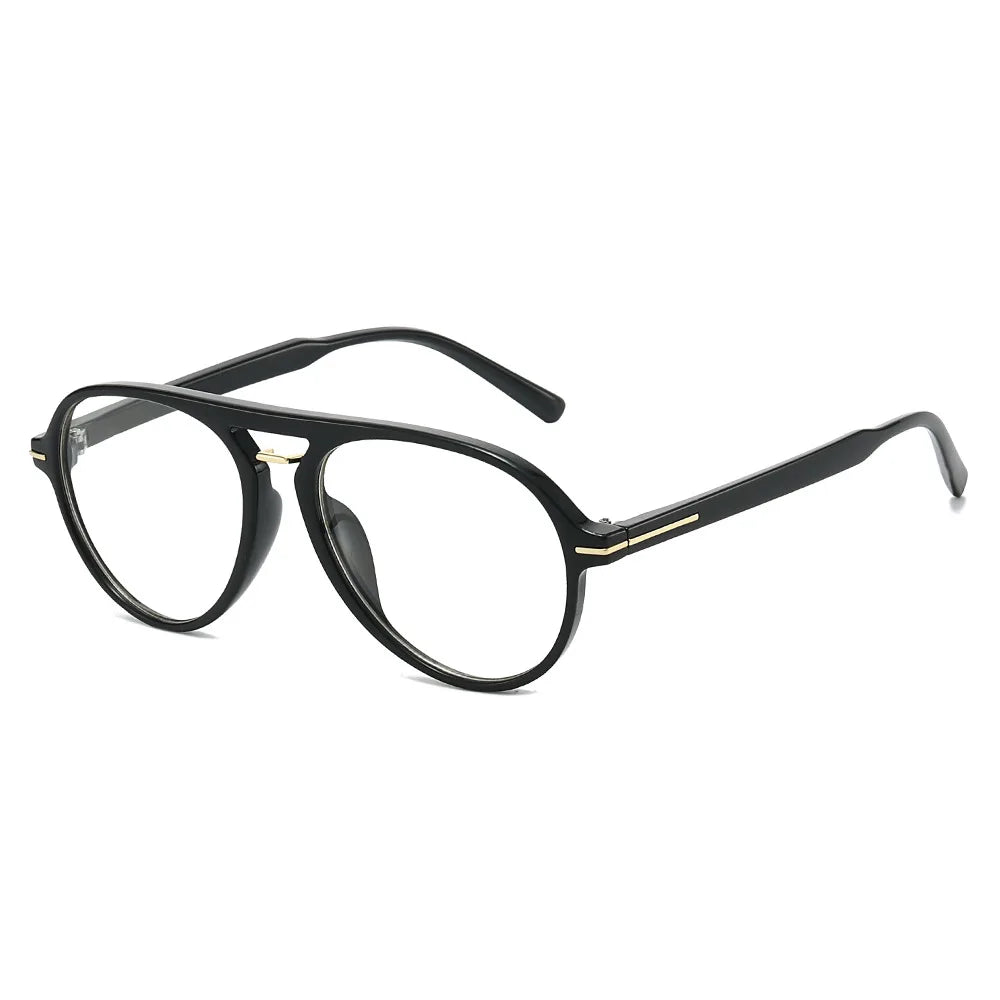 Black retro double-beam pilot sunglasses with gold accents
