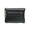 Black compact PU leather two-zip coin purse with a textured finish