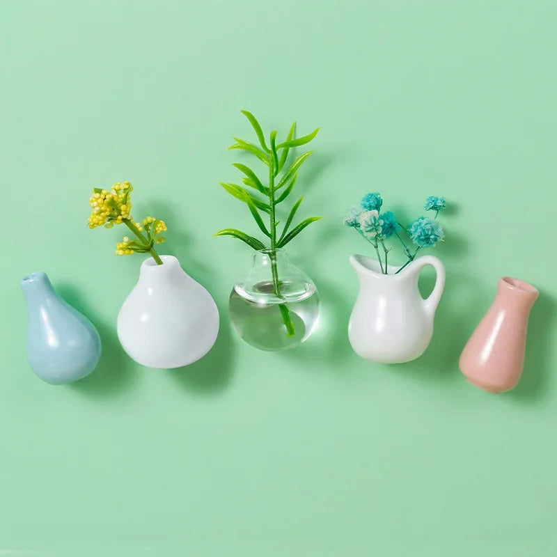 Mini Ceramic Vase Fridge Magnet with Artificial Flower Holder