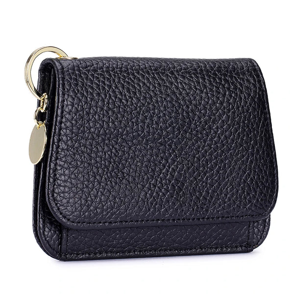Women's RFID-Blocking Leather Wallet with Keychain and Coin Pocket