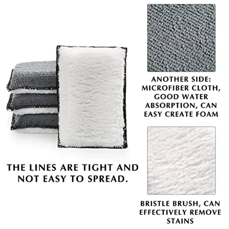 Dual-sided microfiber scrub sponge showing a textured gray side and a white side for cleaning