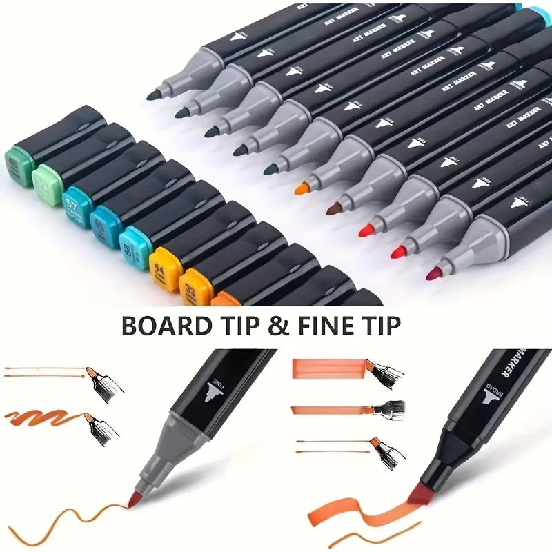 Dual-Tip Permanent Markers – 12 Color Art Set for Drawing & Crafting
