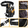 Black adjustable waist tool pouch featuring multiple pockets and a quick-release buckle.