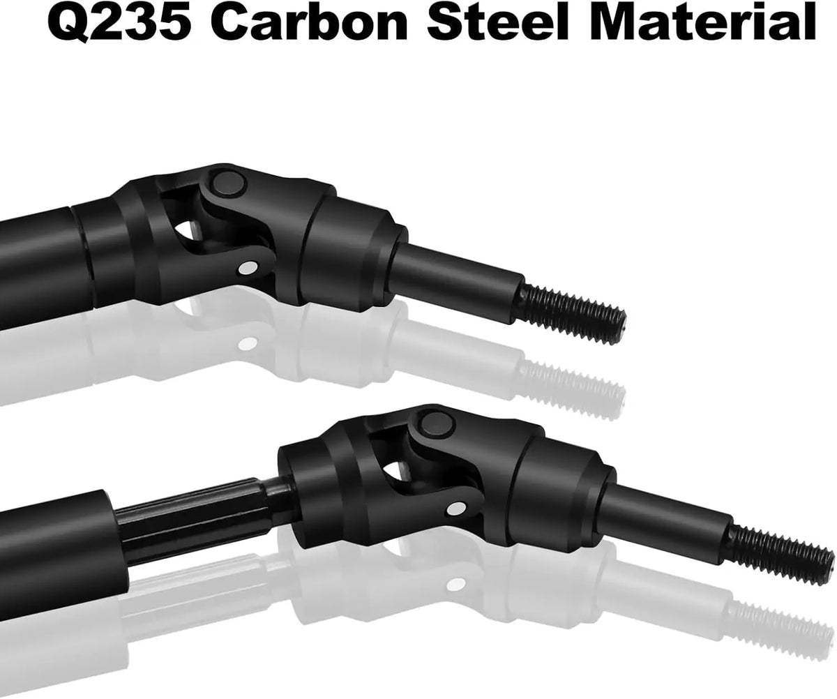 A set of heavy-duty black steel CVD drive shafts for 1/10 RC trucks.