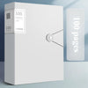 A white A4 expanding file organizer with clear pocket dividers and a transparent cover showing 100 pages.
