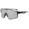 Gray sports sunglasses with black frames and adjustable arms