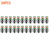 A set of 24 color-coded tire pressure indicator valve caps arranged in a single row.
