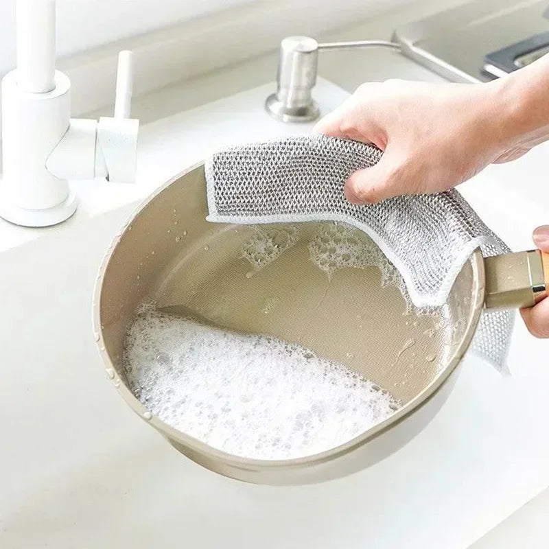 Double-Layer Steel Wire Cleaning Cloth with Microfiber Mesh