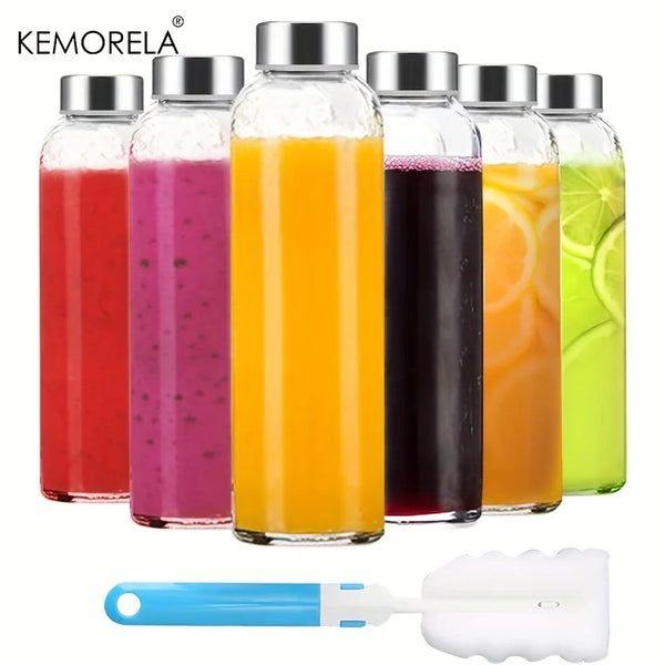 Clear Glass Water Bottles with Stainless Steel Lids