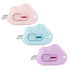Three cloud-shaped retractable letter openers in pink, light blue, and purple with keychain loops.