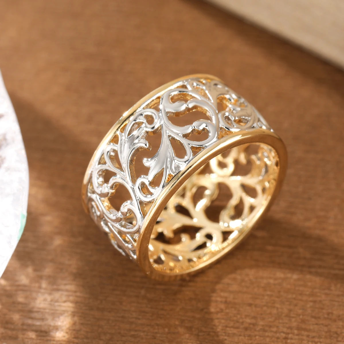 Two-Tone Copper Scroll Ring for Women