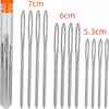 A set of large eye sewing needles with lengths of 7cm, 6cm, and 5.3cm shown vertically.