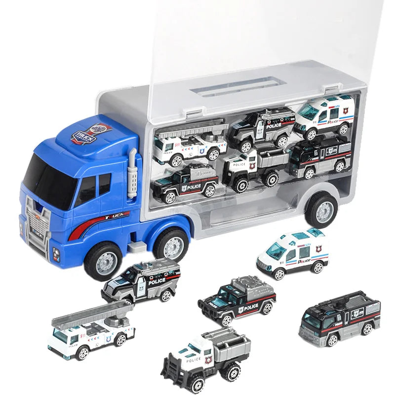Set de 10 Vehículos de Construcción con Camión Almacenador