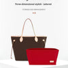 A dark brown felt tote bag dedicated liner is displayed next to a red felt organizer insert.