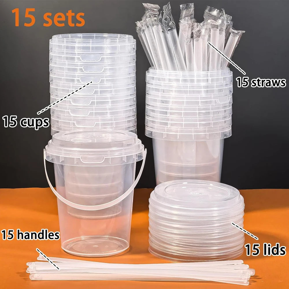 Disposable Plastic Cups with Lids and Straws for Iced Coffee, Smoothies, and Party Drinks