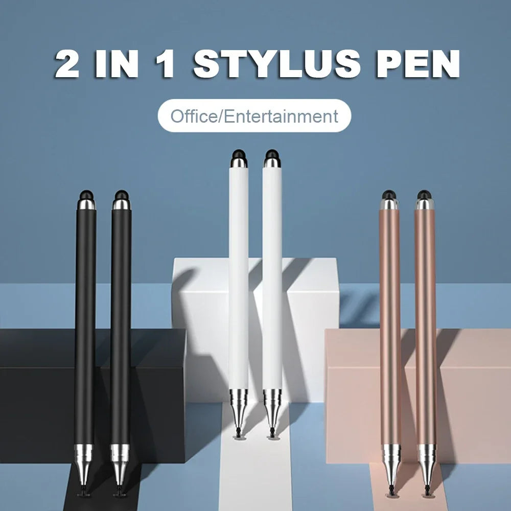 Ein Set aus zwei 2-in-1 Stiftstiften, schwarz und silber, vor blauem Hintergrund.