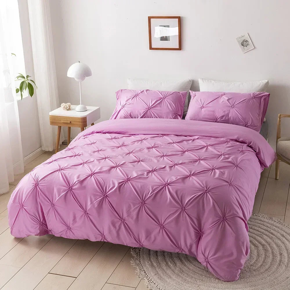 3D Buttoned Pleated Duvet Cover Set with Pillowcases
