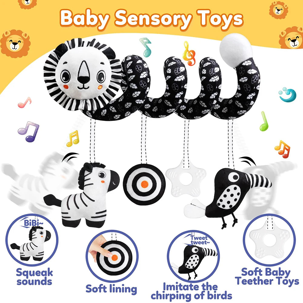 Soft Car Seat & Stroller Toy Set with Mirror, Crinkle, and Squeaky Sounds