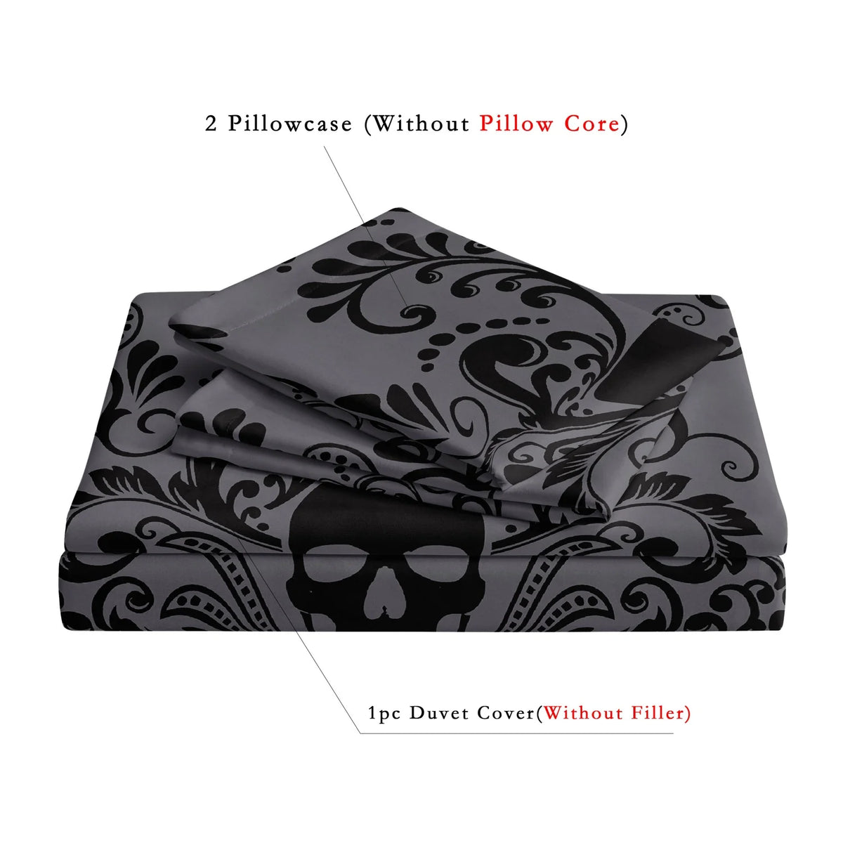 Gothic Skull Print Duvet Cover Set with Pillowcases - Soft Polyester Bedding for Adults
