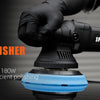 A hand in a black glove is operating an SPTA 780W dual action polisher on a surface.