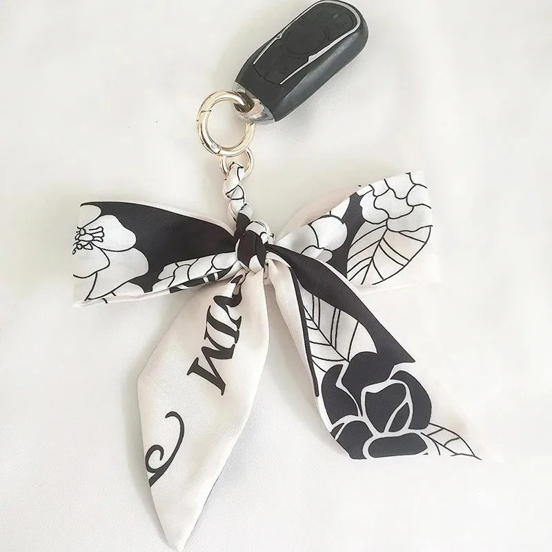 Chic Silk Bow Keychain with Ribbon Charm