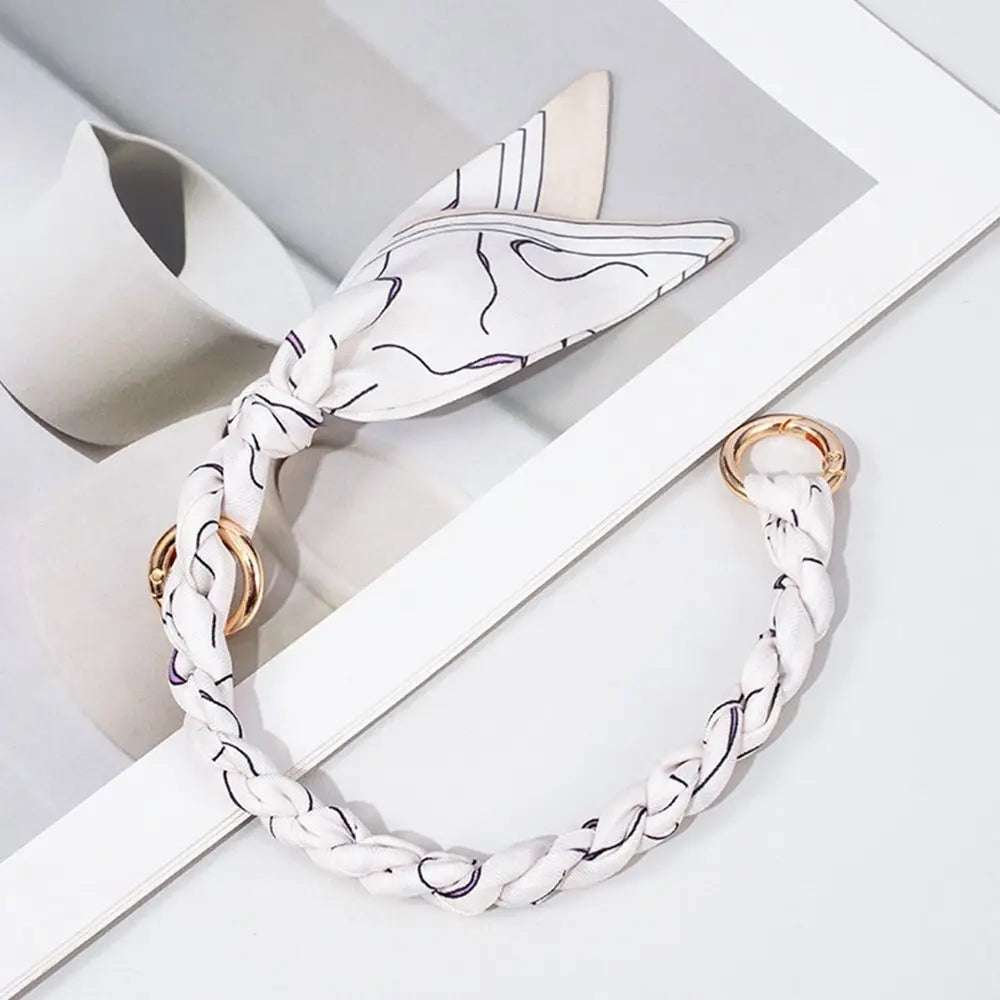 Decorative Silk Scarf Bag Chain with Detachable Bow