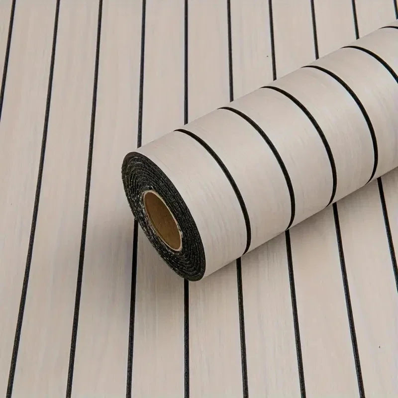 Roll of extra thick 3D wood grain self-adhesive wallpaper with black and white stripes