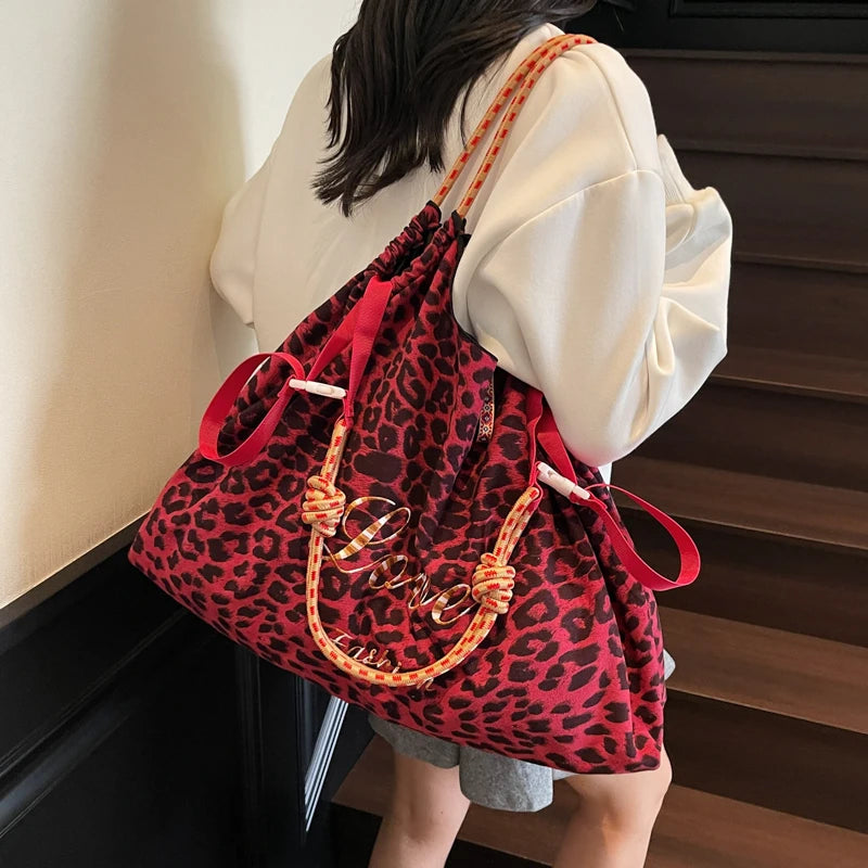 Oversized Leopardenmuster Velour-Einkaufstasche