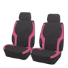 A pair of black and pink two-tone car seat covers shown side by side.