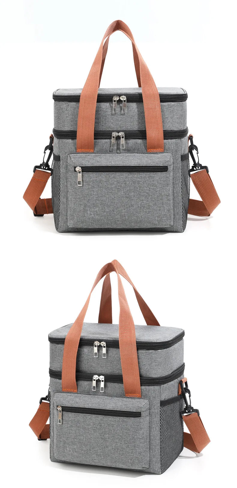 Insulated Double-Layer Lunch Tote with Shoulder Strap
